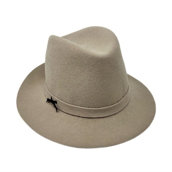 Hat Attack Accessories - Hat Attack Taupe Fedora Wool Felt Medium Brim Tonal Trim Hat